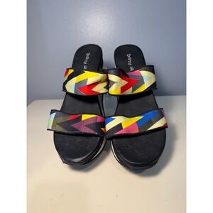 Dirty Laundry Women Geometric Print Wedge Slides Sandals Black Yellow Red Blue10